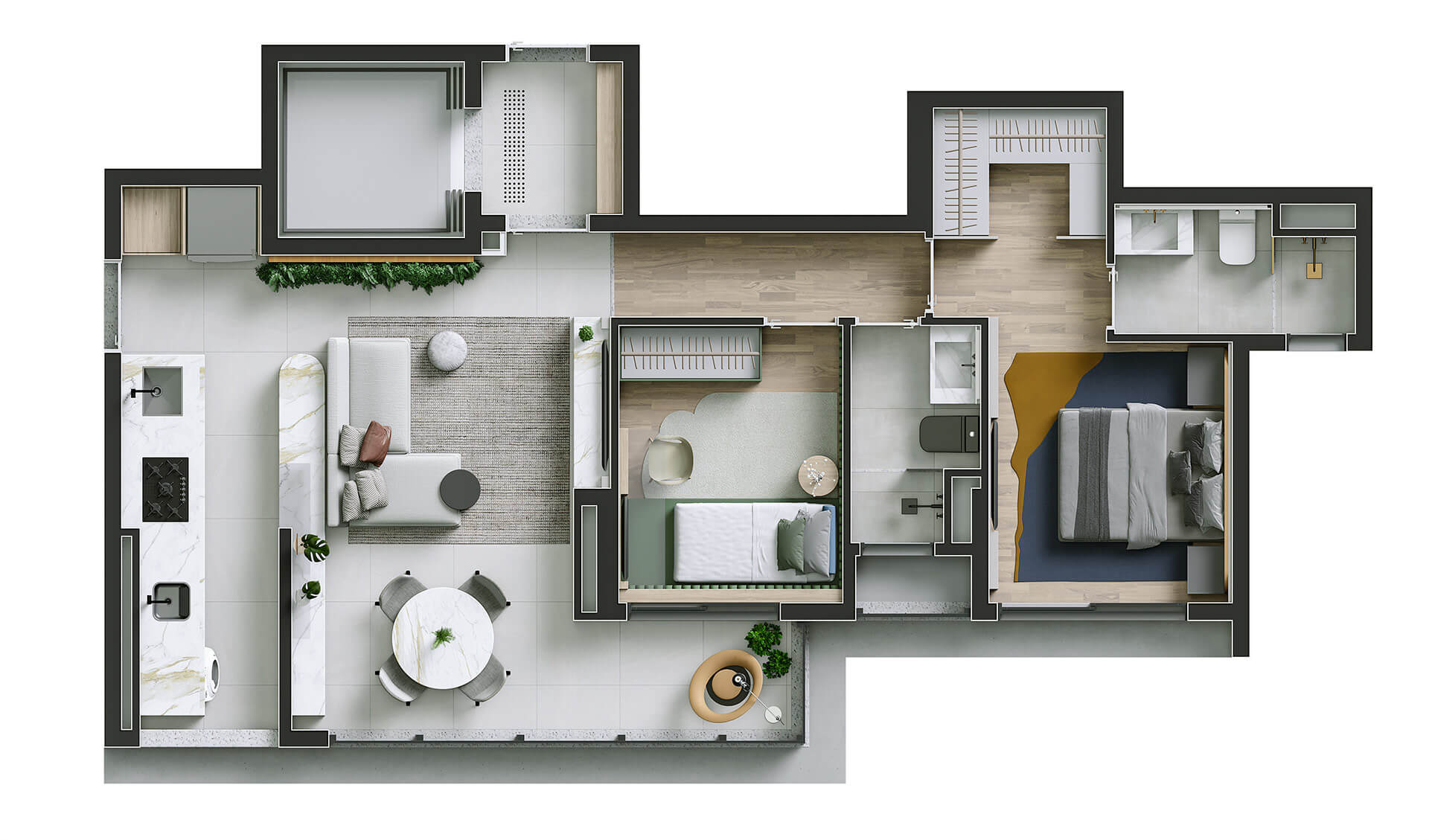 ILUSTRAÇÃO ARTÍSTICA DA PLANTA DE 70,40 M²
